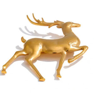 Lapland Reindeer 18K Gold Stainless Steel Waterproof Brooch